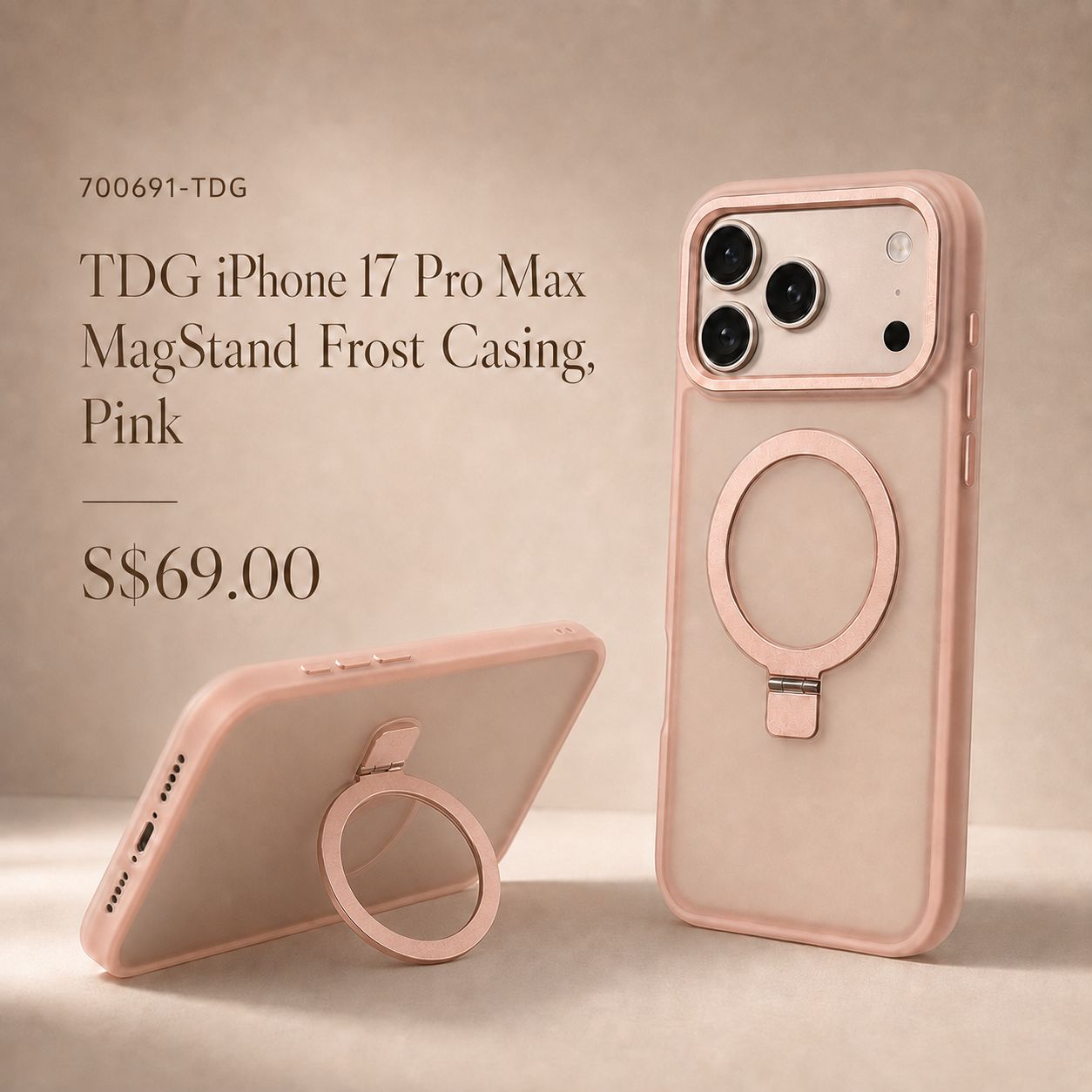 TDG iPhone 17 Pro Max MagStand Frost Casing, Pink