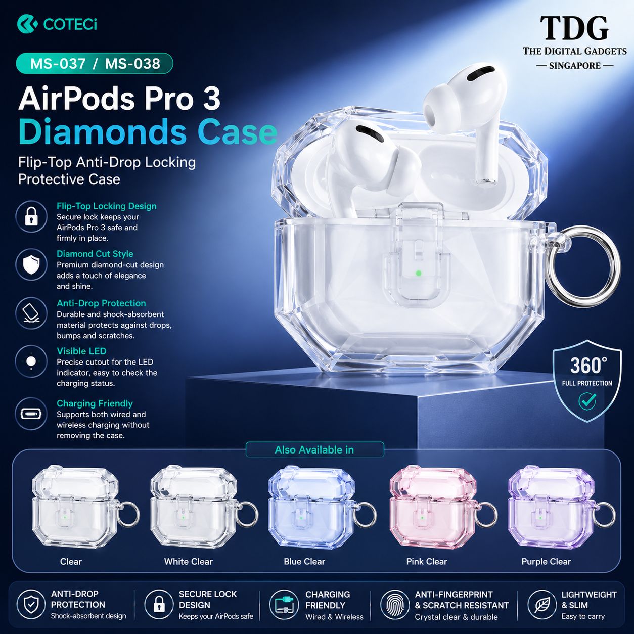 Coteci Airpods Pro 3 Diamonds Case, Black