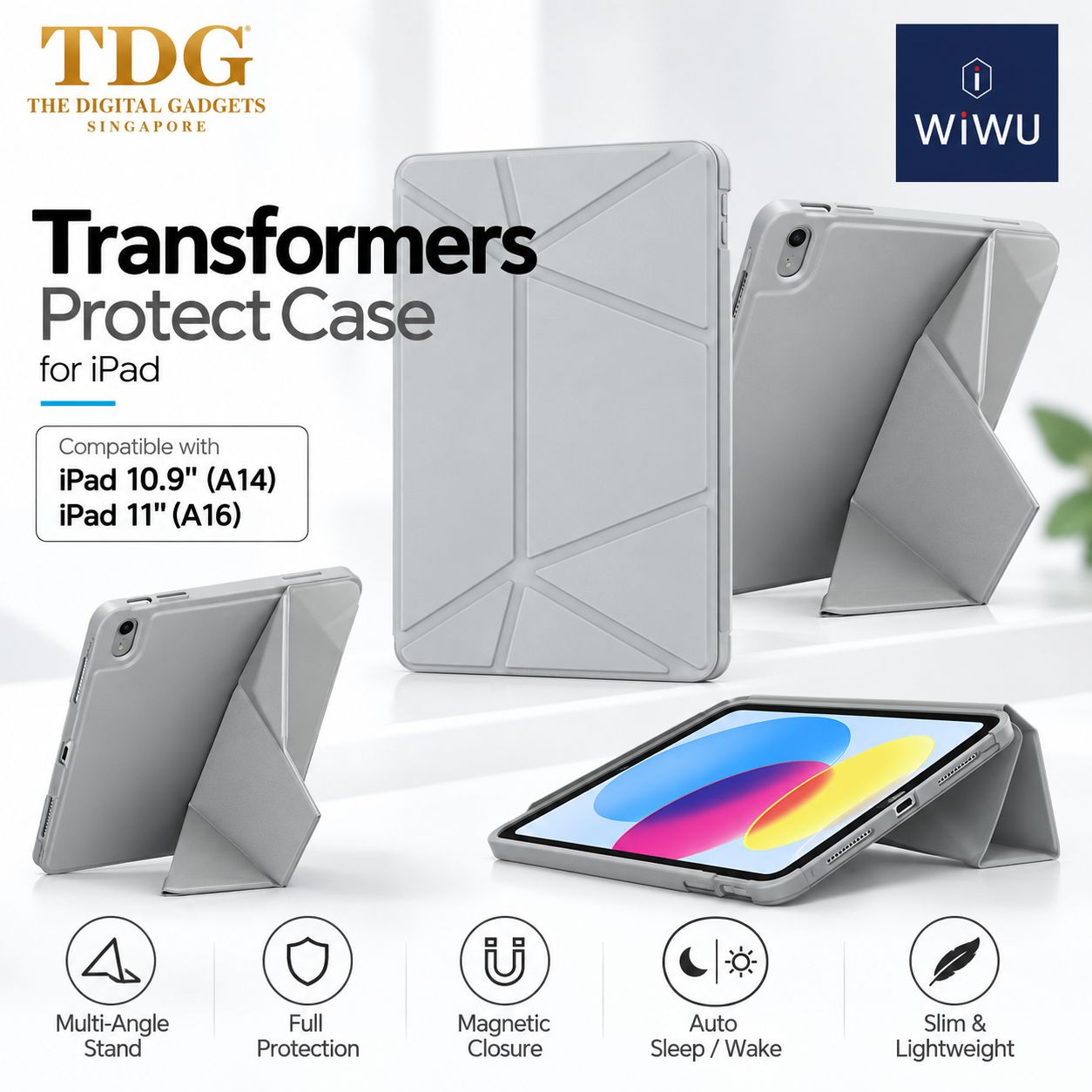 WiWU iPad A16/A14 Transformers Protective Case, Grey