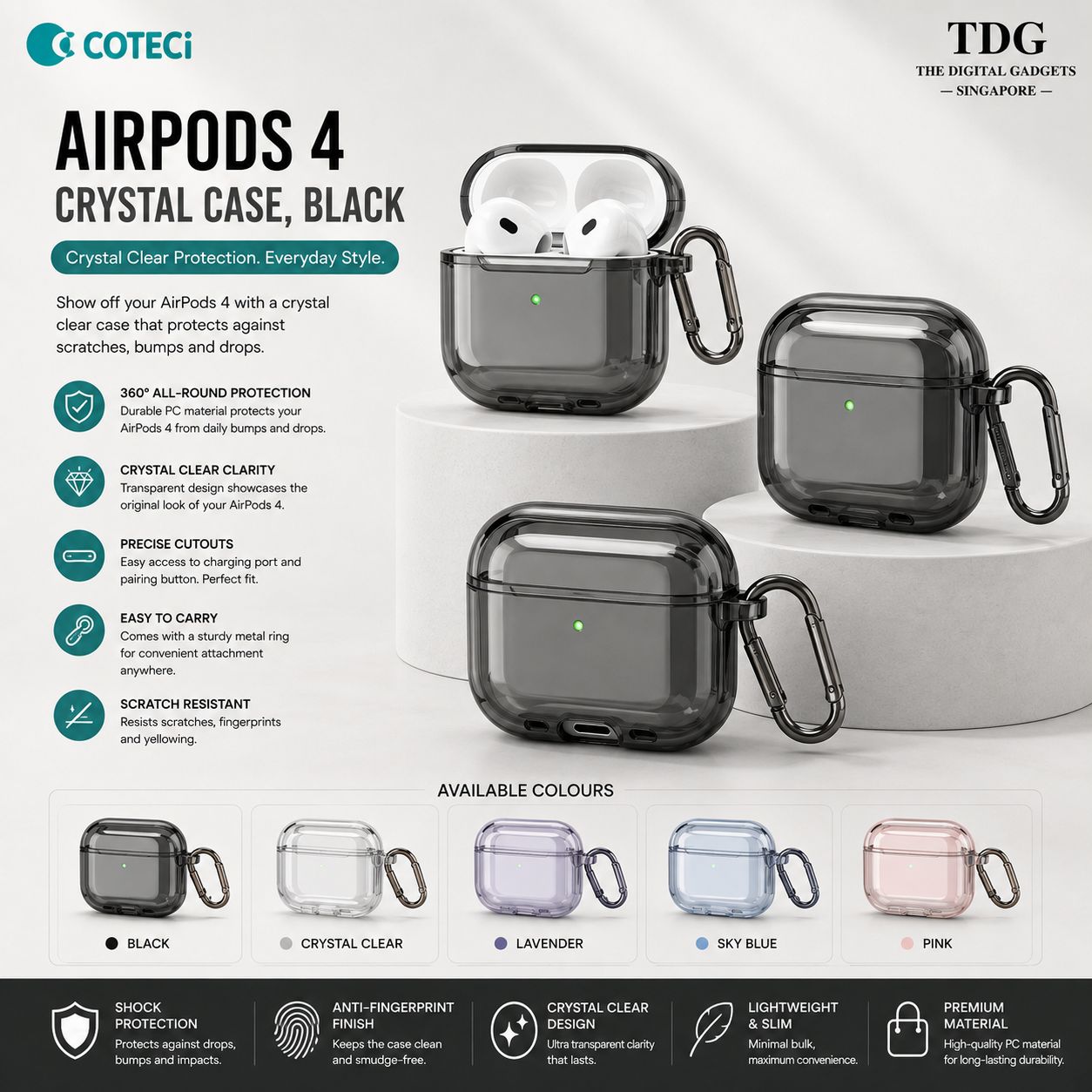 COTECi AirPods 4 Crystal Case – Transparent Black