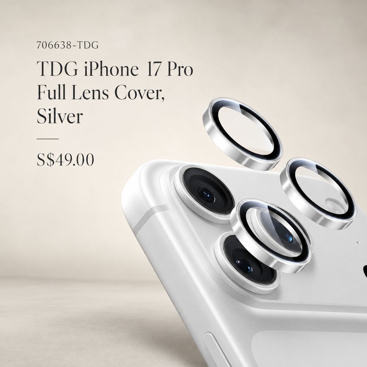 TDG iPhone 17 Pro Full Lens Cover, Silver