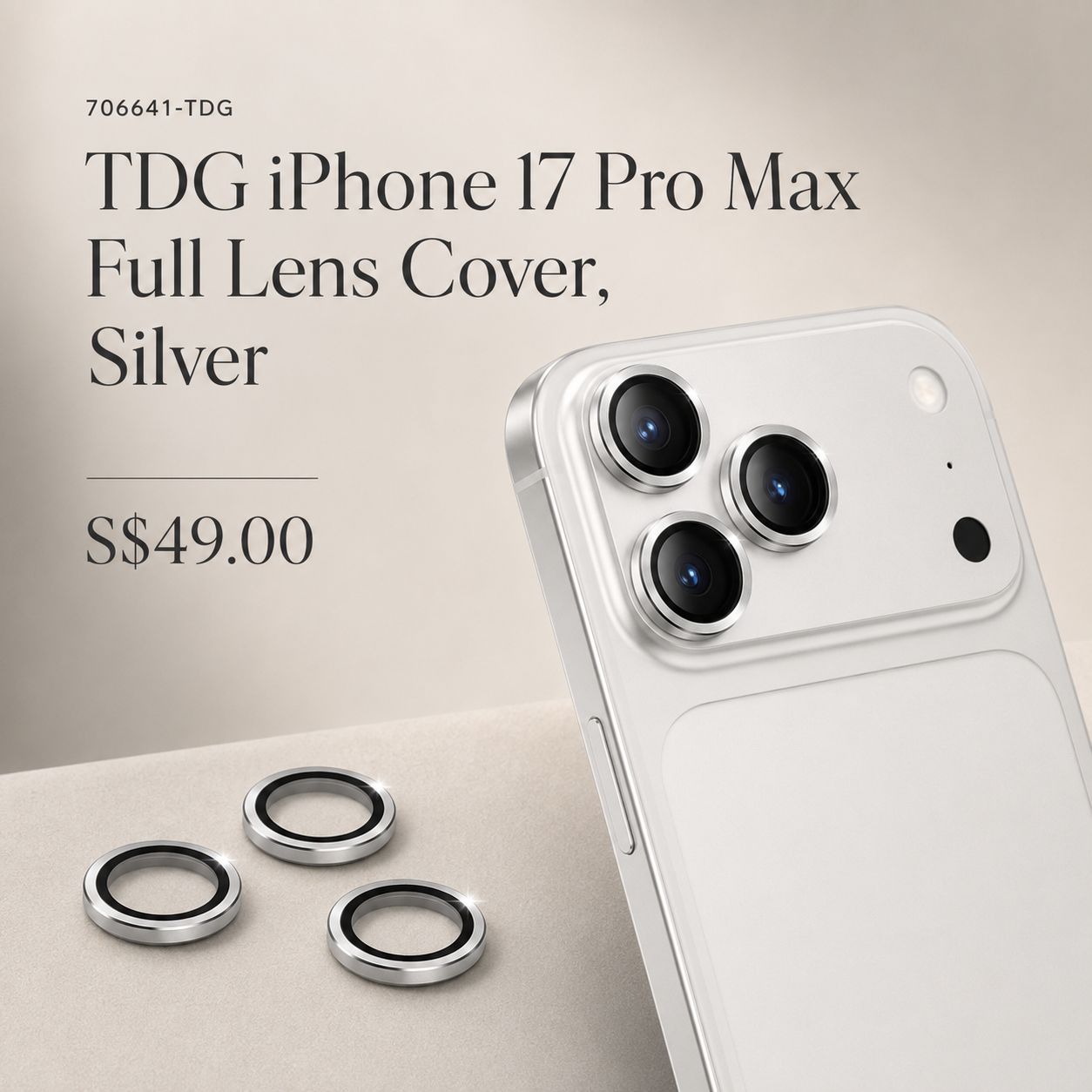 TDG iPhone 17 Pro Max Full Lens Cover, Silver