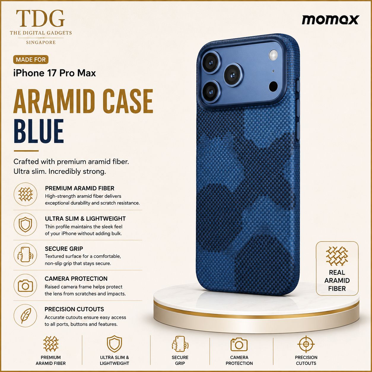 MOMAX iPhone 17 Pro Max CaseFORM Aramid Magnetic Case – True Navy