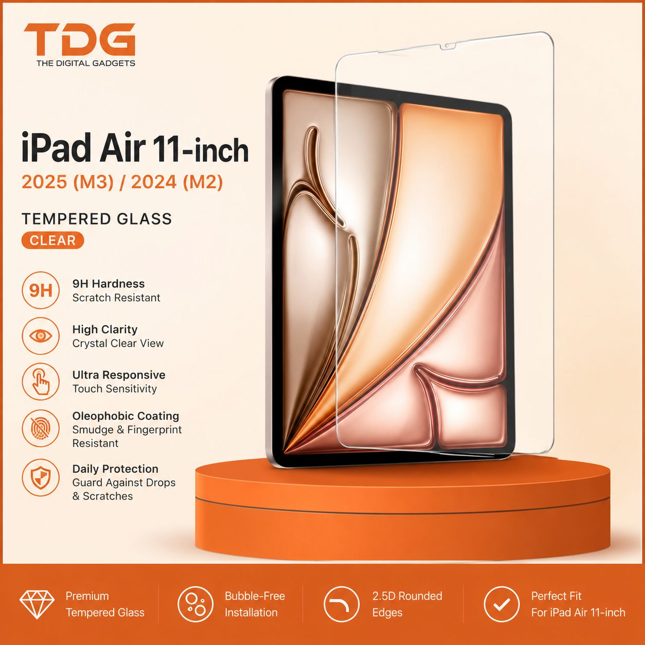 TDG iPad Air 11-inch (M3/M2) Clear Tempered Glass