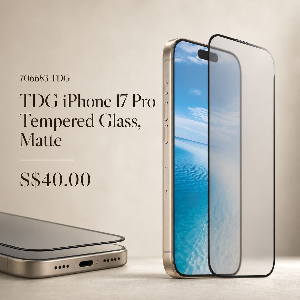 TDG iPhone 17 Pro Tempered Glass, Matte
