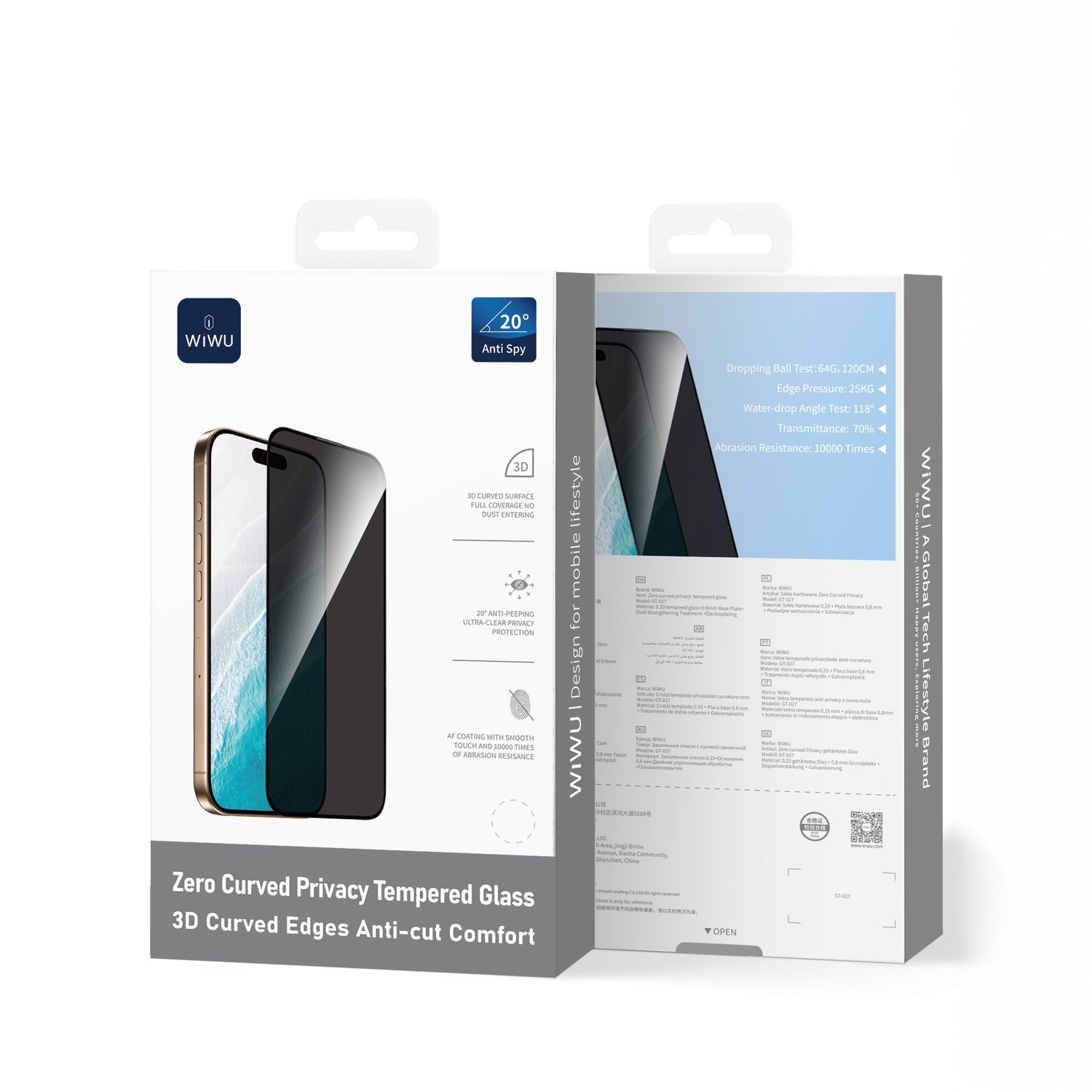 WiWU iPhone 17 Pro Max Tempered Glass, 3D Curved Privacy