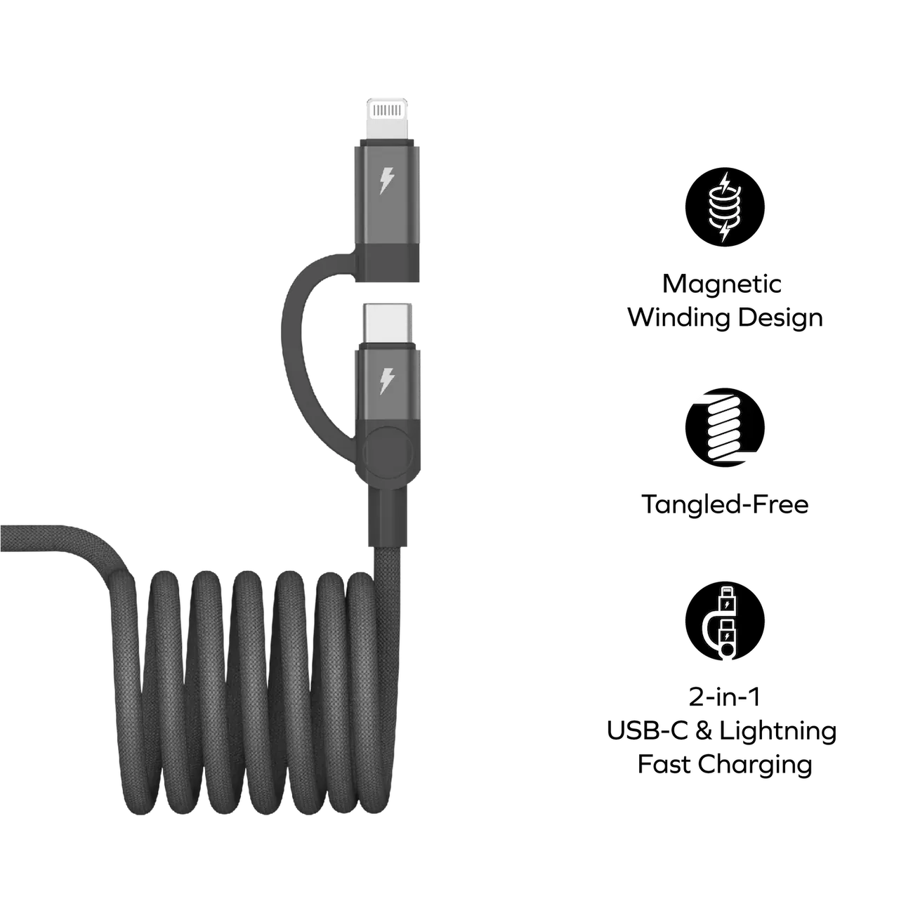 Momax DL58D Mag.Link 2-in-1 USB-C to C &amp; Lightning Magnetic Cable, 1M Black