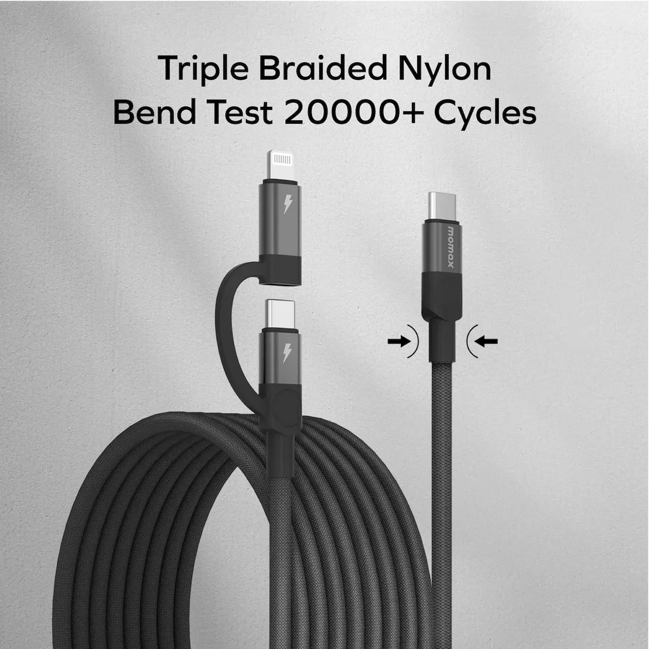 Momax DL58D Mag.Link 2-in-1 USB-C to C &amp; Lightning Magnetic Cable, 1M Black