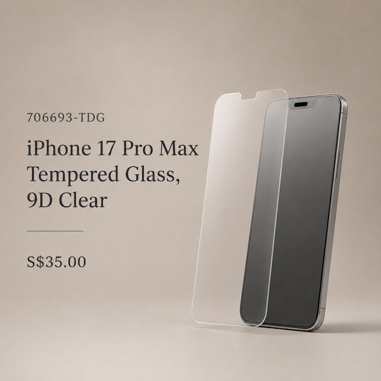TDG iPhone 17 Pro Max Tempered Glass, 9D Clear