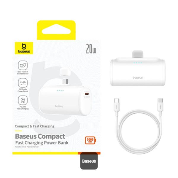 Baseus Compact Fast Charging Power Bank 5000mAh 20W White