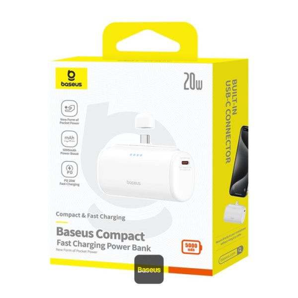 Baseus Compact Fast Charging Power Bank 5000mAh 20W White
