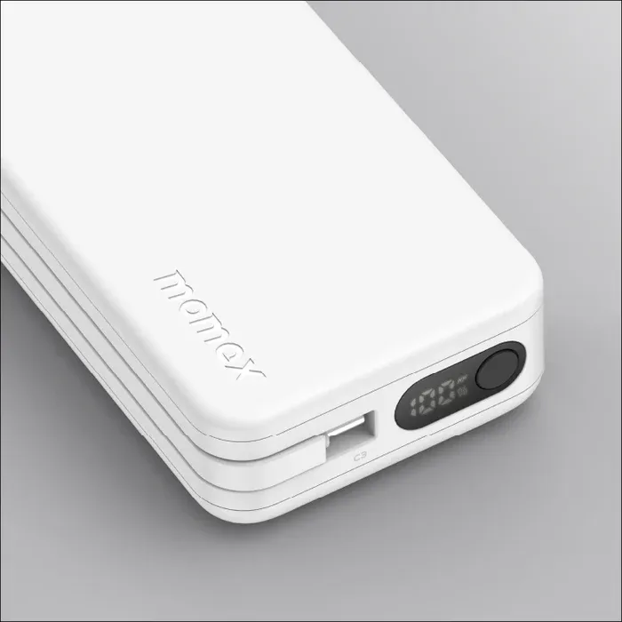 Momax Vital Power Bank 10000mAh with Dual USB-C Cable, White