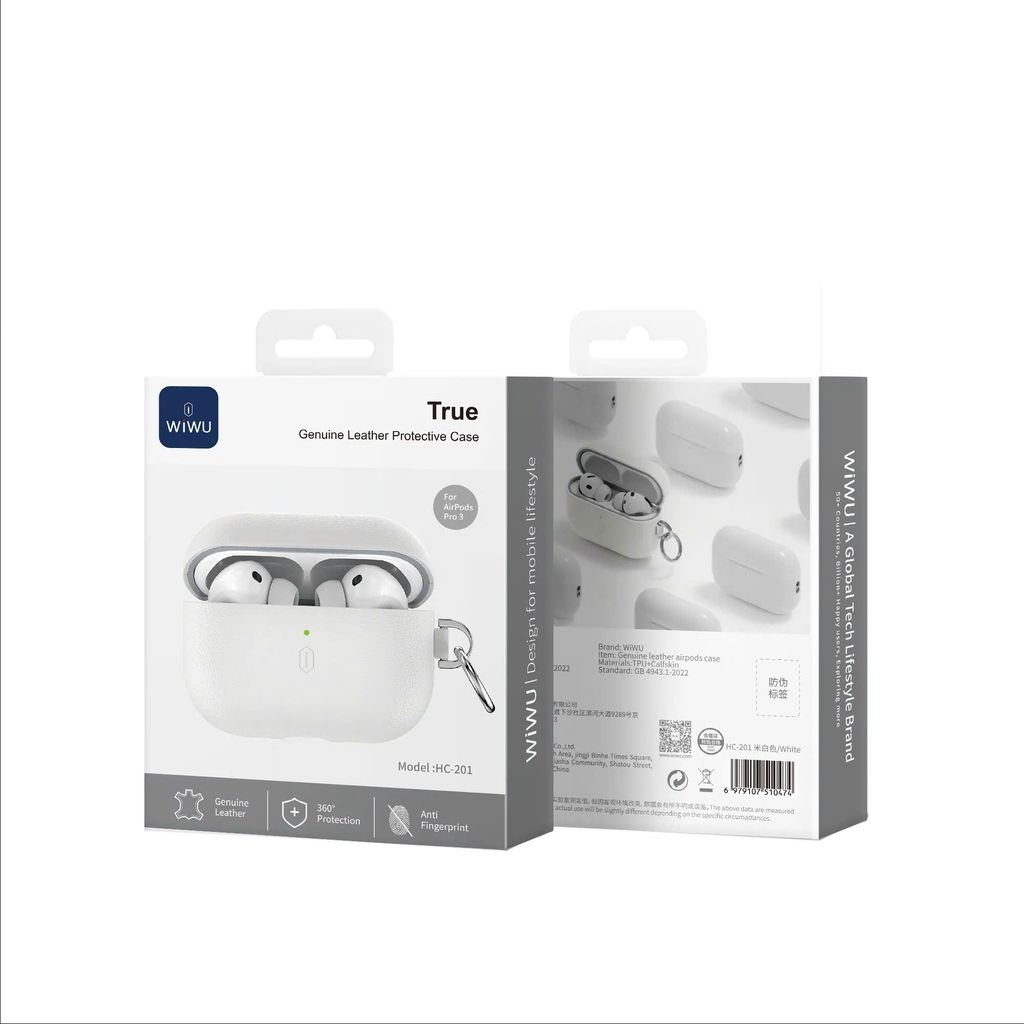 WiWU HC-201 AirPods Pro 3 True Leather Case, White