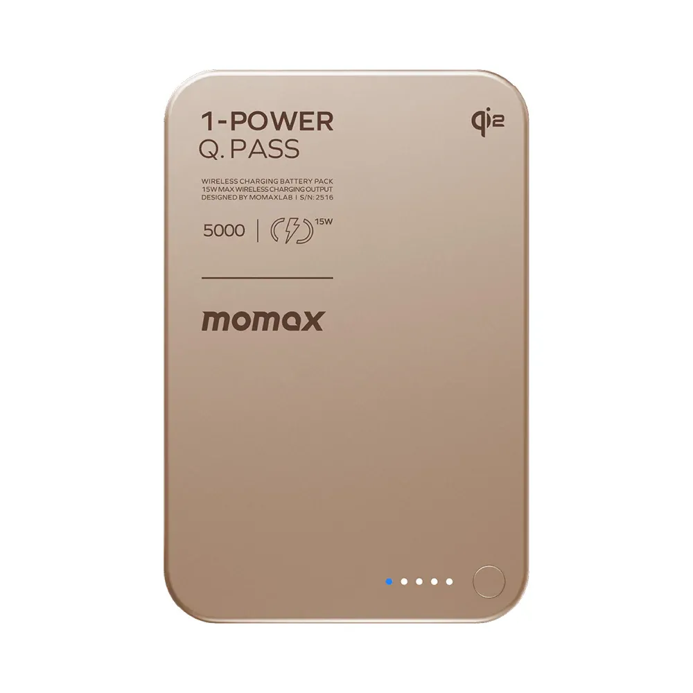 Momax Ultra Slim Magnetic Wireless Power Bank 5000mAh, Desert Gold