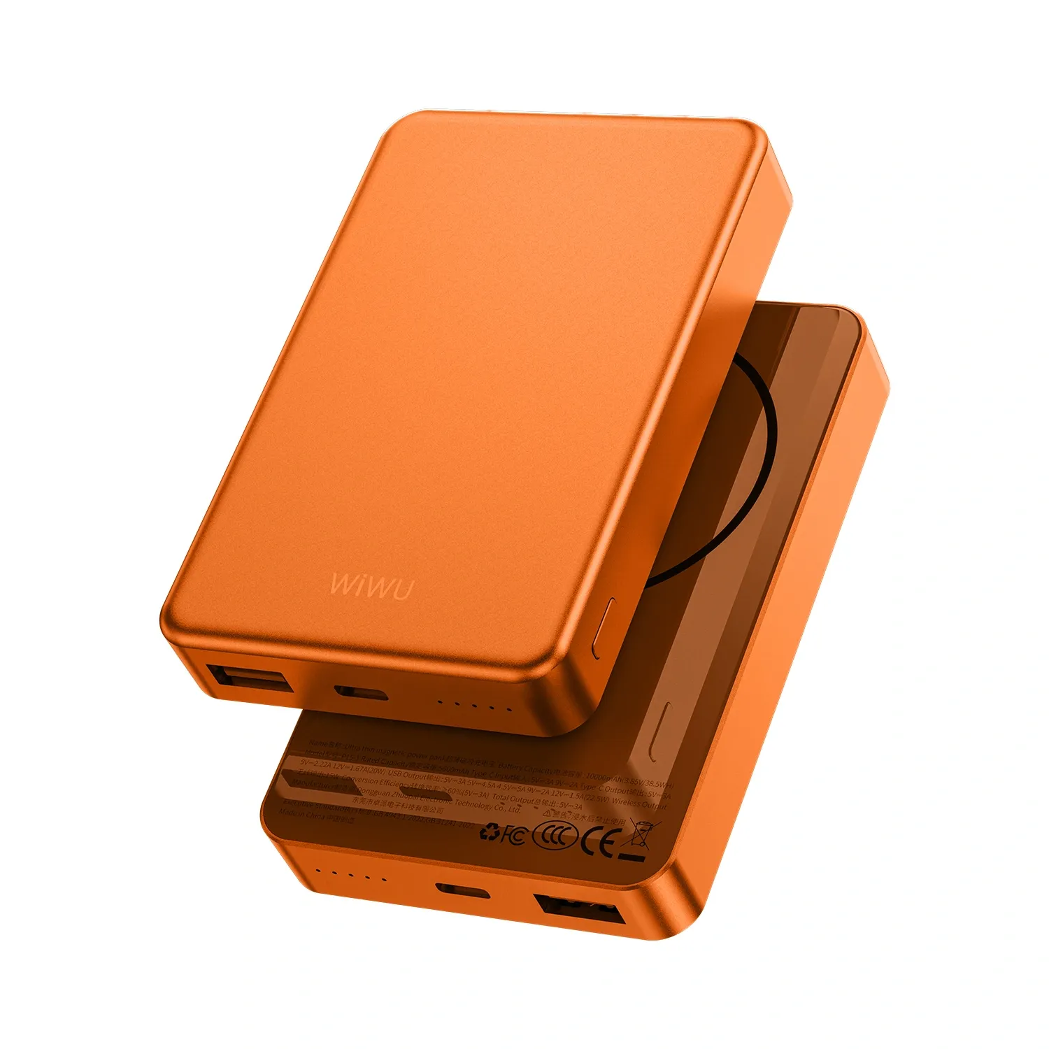 WiWU P15-1 Ultra Thin Magnetic Power Bank 10000mAh, Orange