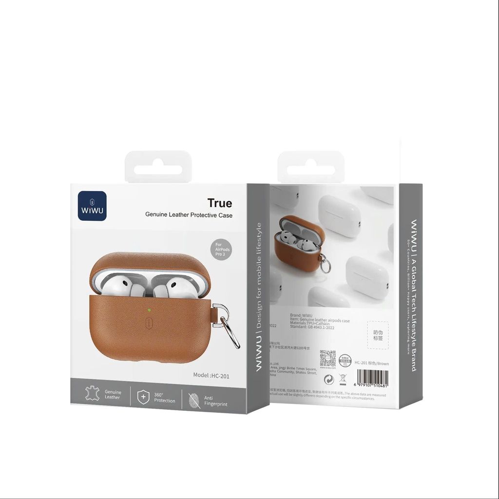 WiWU AirPods Pro 3 True Leather Case, Brown