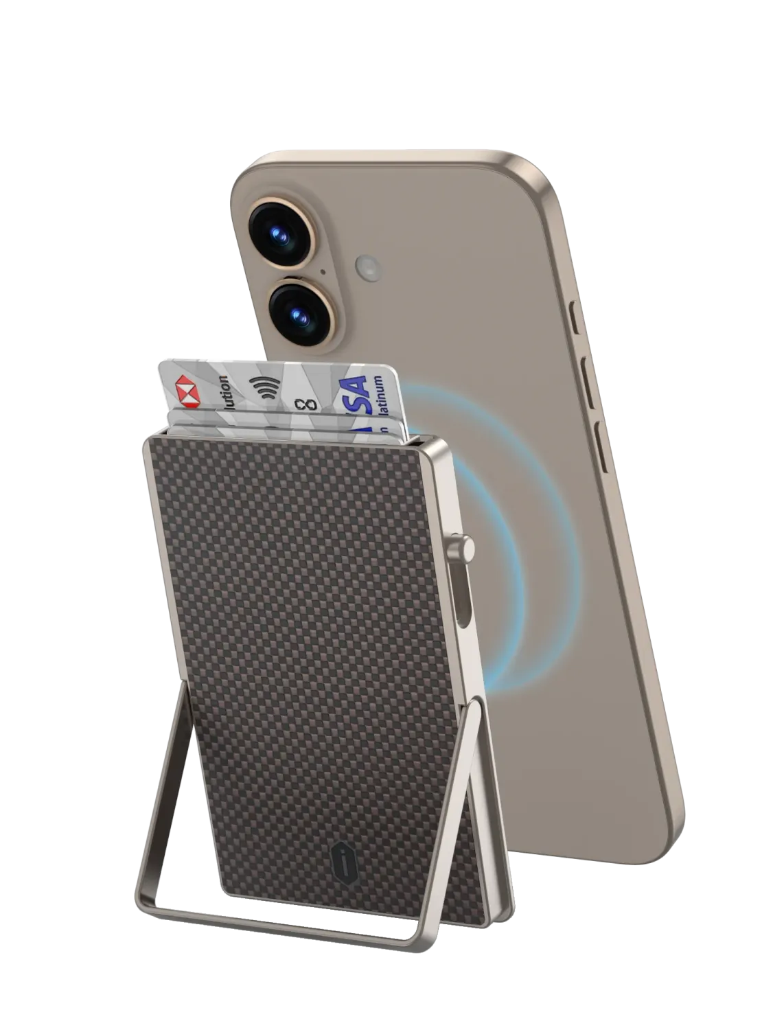 WiWU MW007 Aramid Fiber Warriors Mag Metal Stand Card Holder, Black and Gold