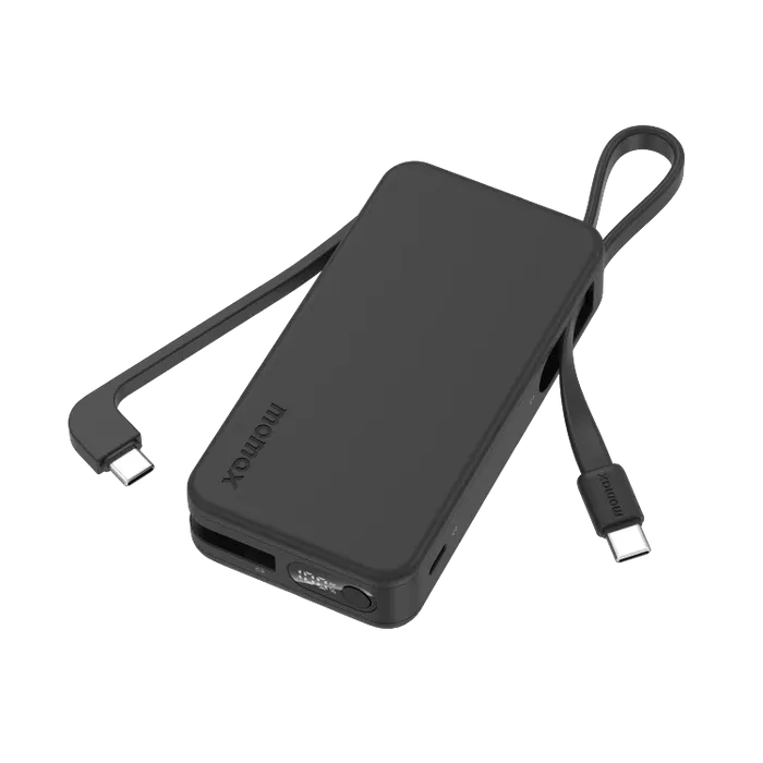 Momax Vital Power Bank 10000mAh with Dual USB-C Cable, Black