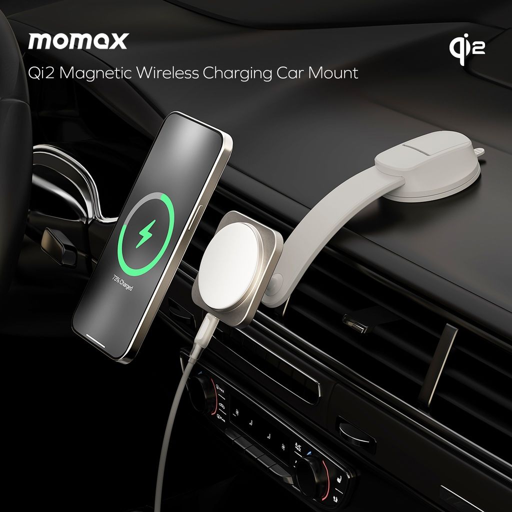 Momax CM32L Magnetic Wireless Charging Car Mount, Titanium