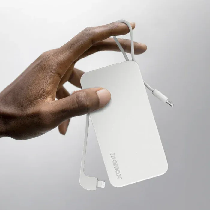 Momax Vital Power Bank 10000mAh with USB-C &amp; Lightning Cable, White