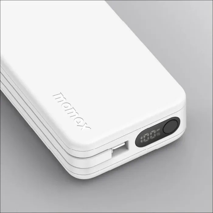 Momax Vital Power Bank 10000mAh with USB-C &amp; Lightning Cable, White