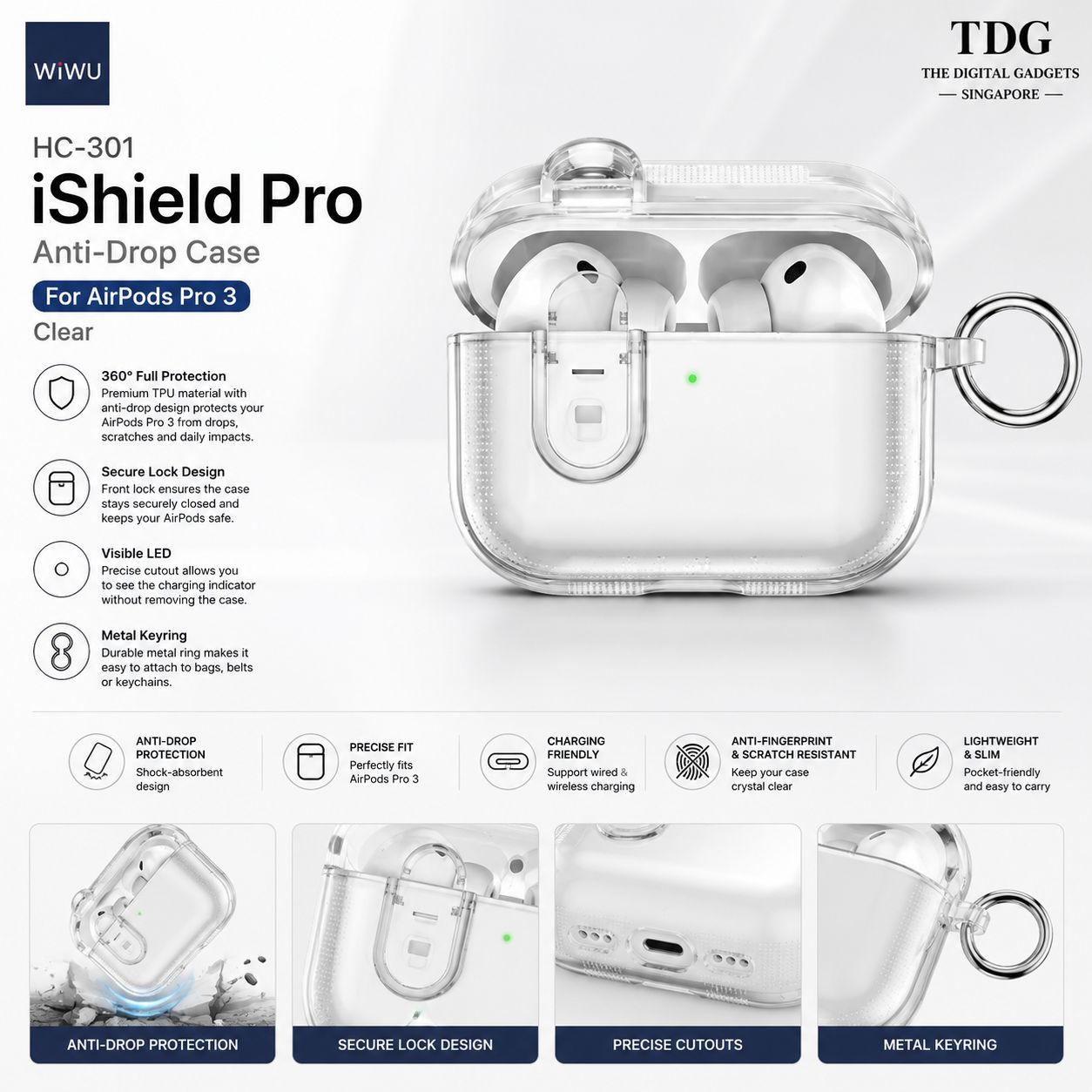 WiWU HC-301 AirPods Pro 3 iShield Pro Anti-Drop Case, Clear