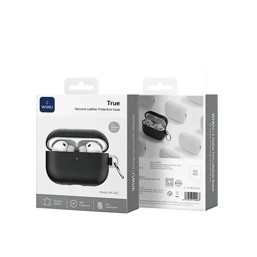 WiWU AirPods Pro 3 True Leather Case, Black