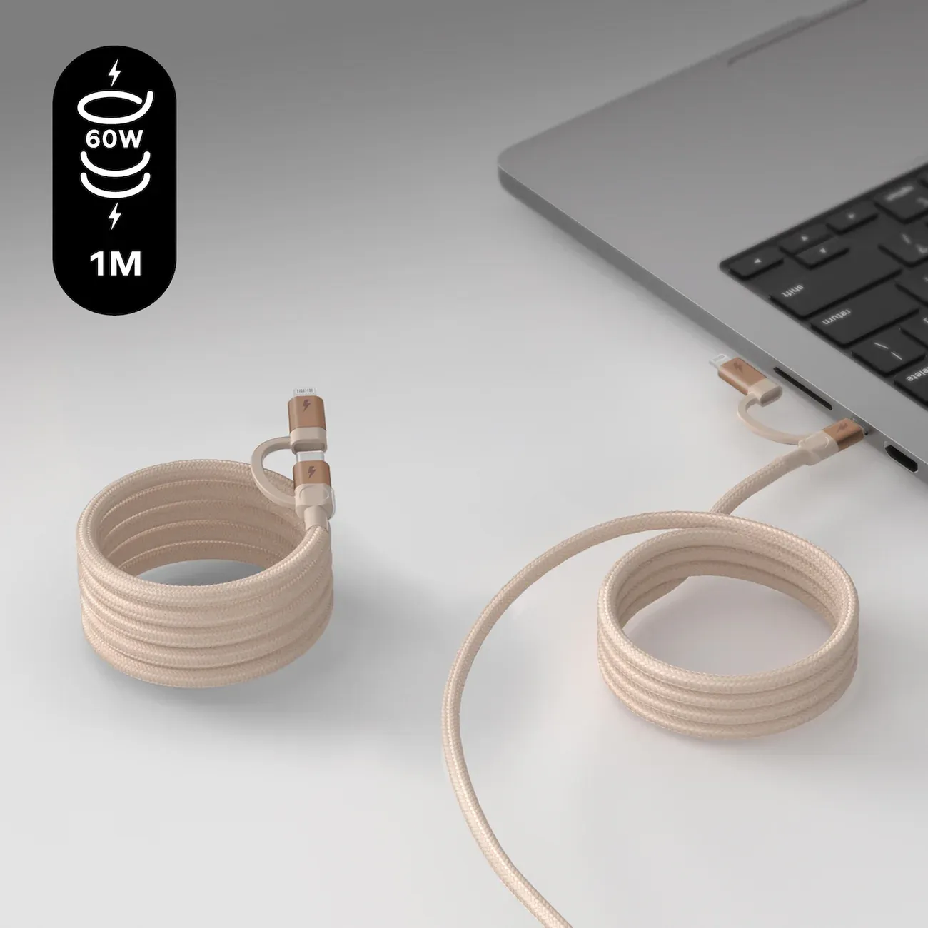 Momax DL58L2 Mag.Link 2-in-1 USB-C to C &amp; Lightning Magnetic Cable, 1M Sandstone