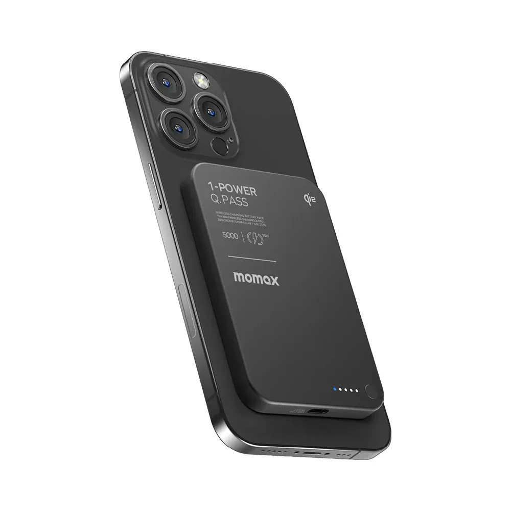 Momax Ultra Slim Magnetic Wireless Power Bank 5000mAh, Black