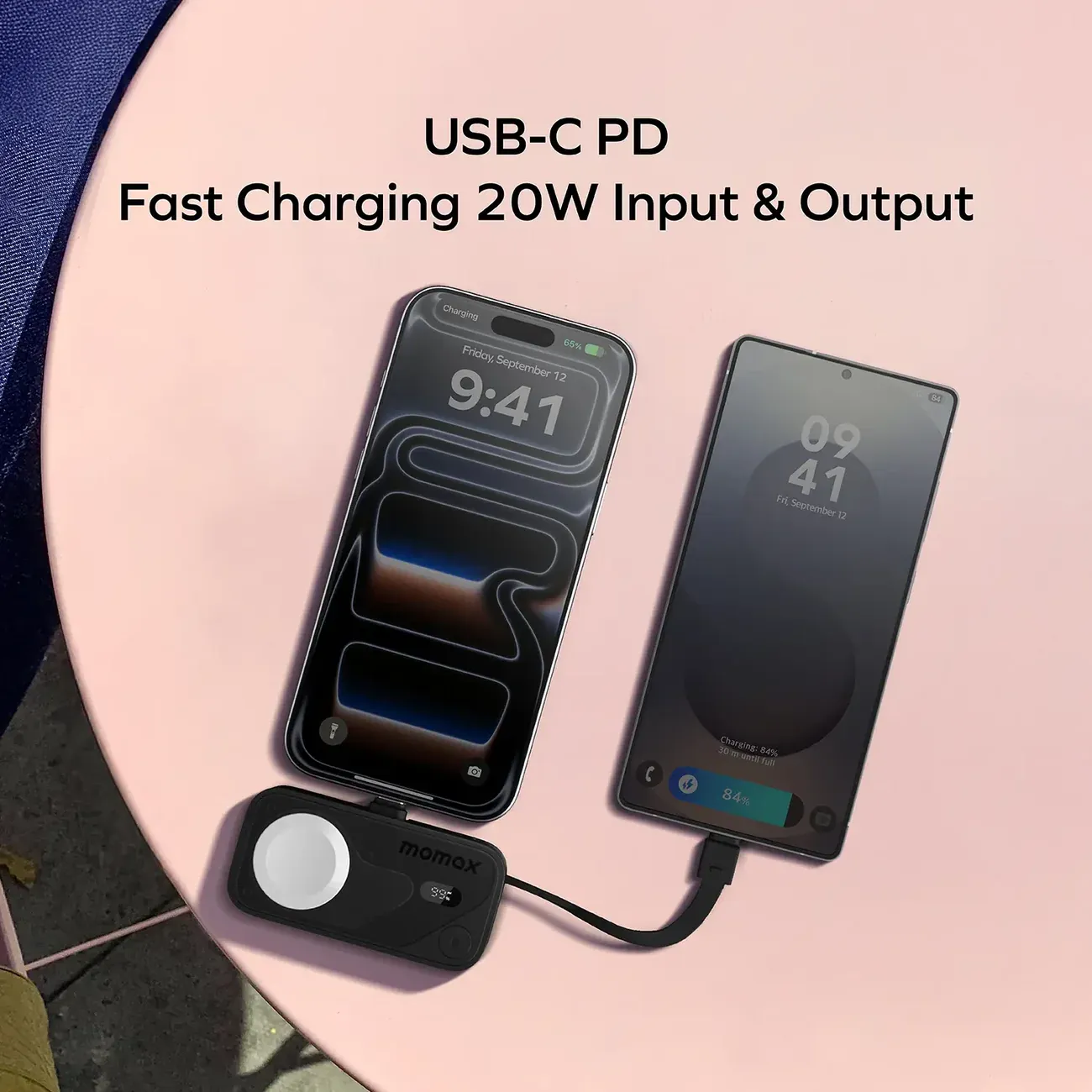 Moma X Pro Mini+ Power Bank 5000mAh with Apple Watch Charger, Black