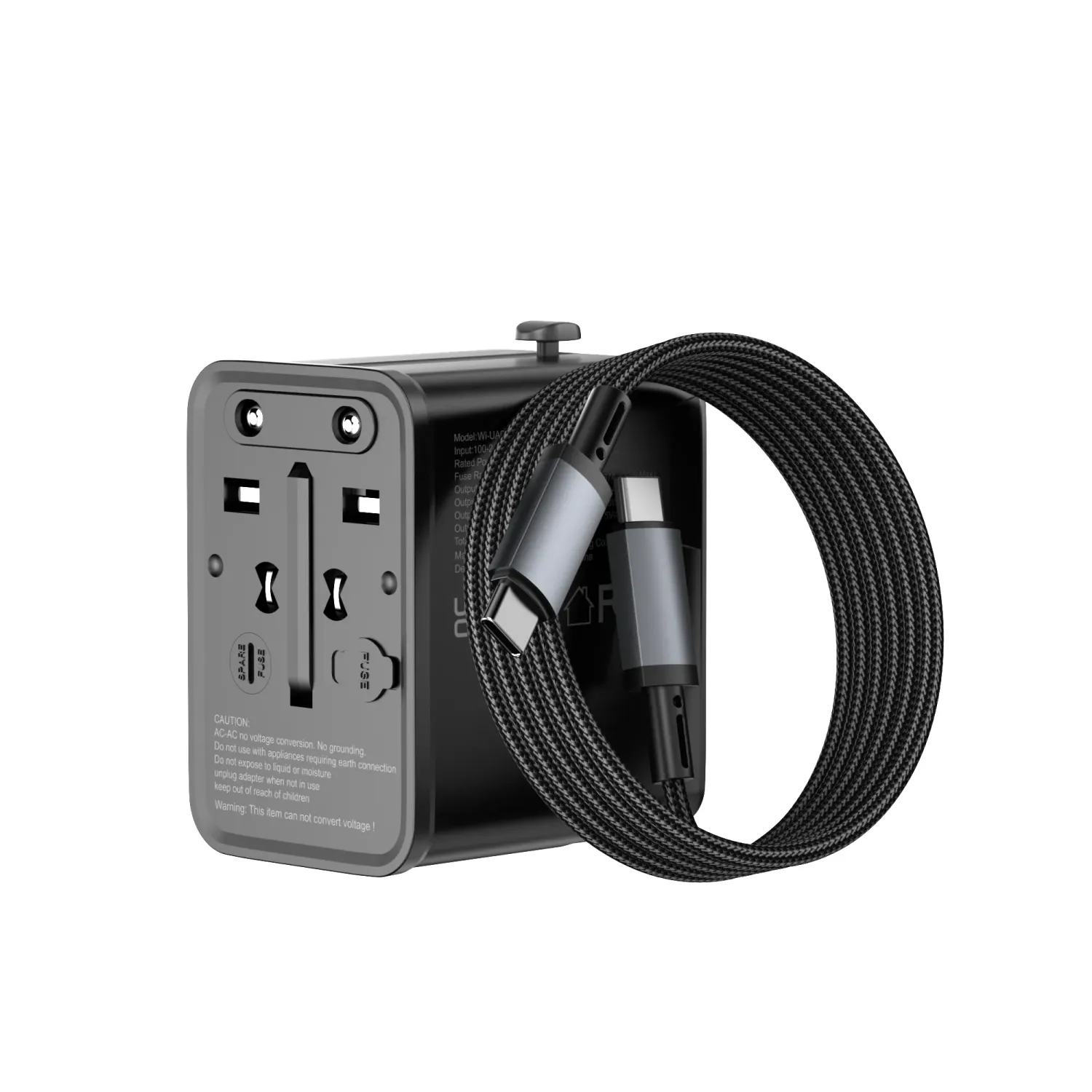 WiWU UA013 Universal 20W GaN Plug Adapter Cable Combo, Black