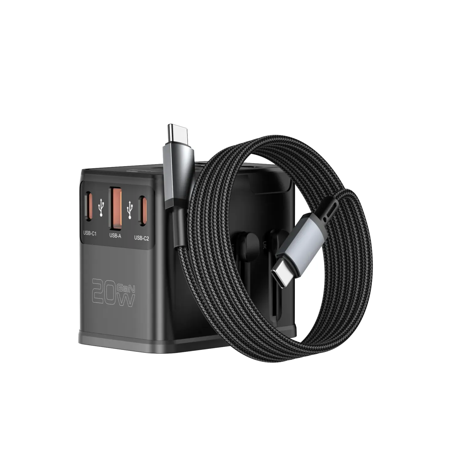 WiWU UA013 Universal 20W GaN Plug Adapter Cable Combo, Black