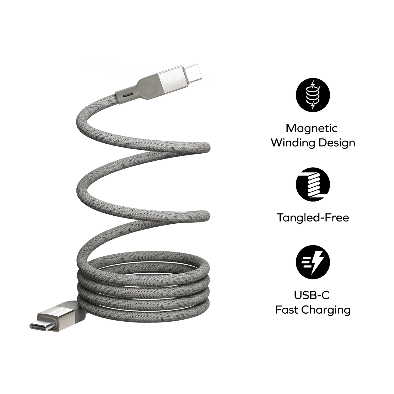 Momax DC35L Mag Link USB-C to USB-C Magnetic Cable, 1M 100W Titanium