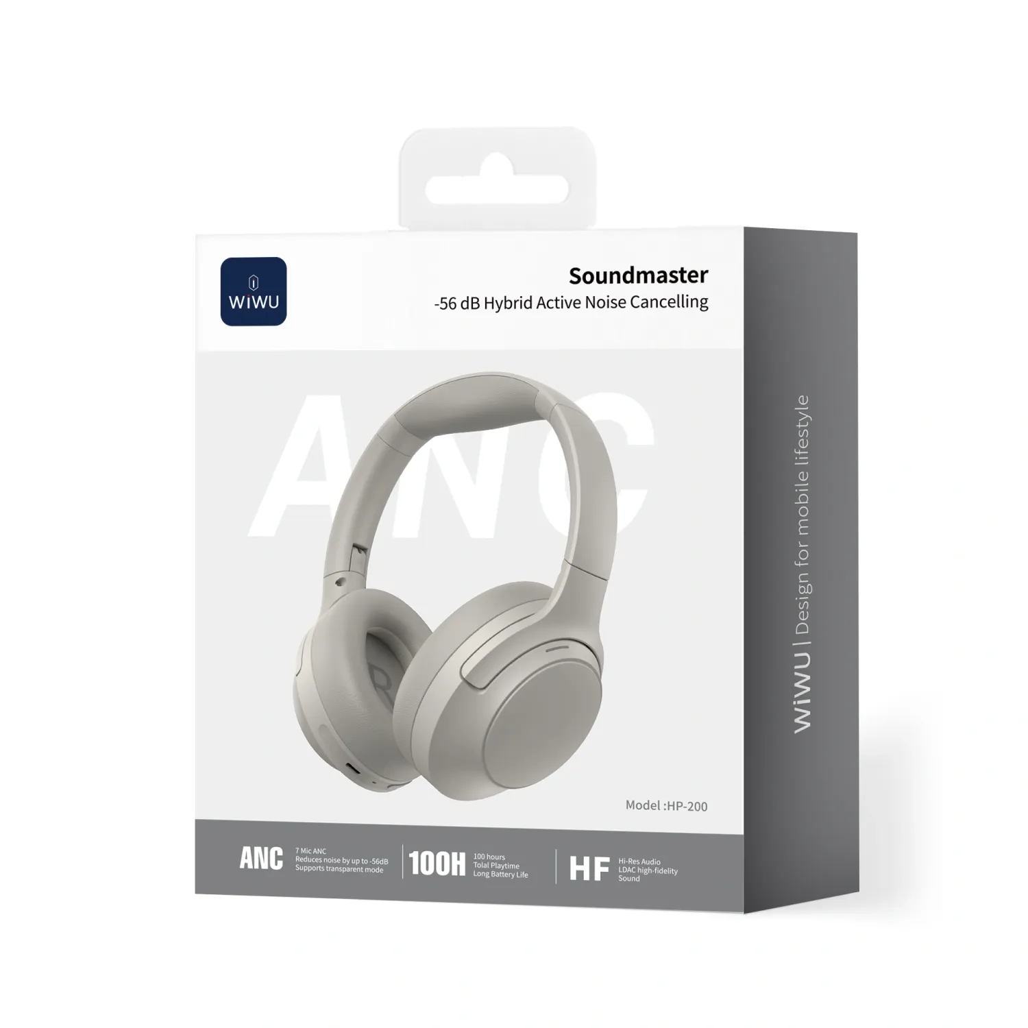 WiWU HP-200 Soundmaster Hybrid Active Noise Cancelling Headphone, Grey