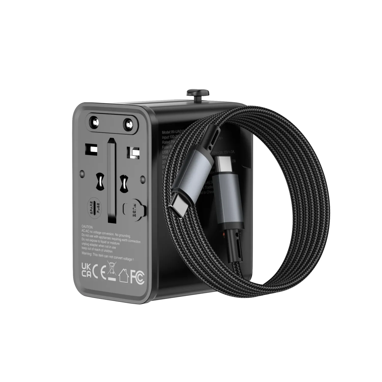 WiWU UA014 Universal 45W GaN Plug Adapter Cable Combo, Black