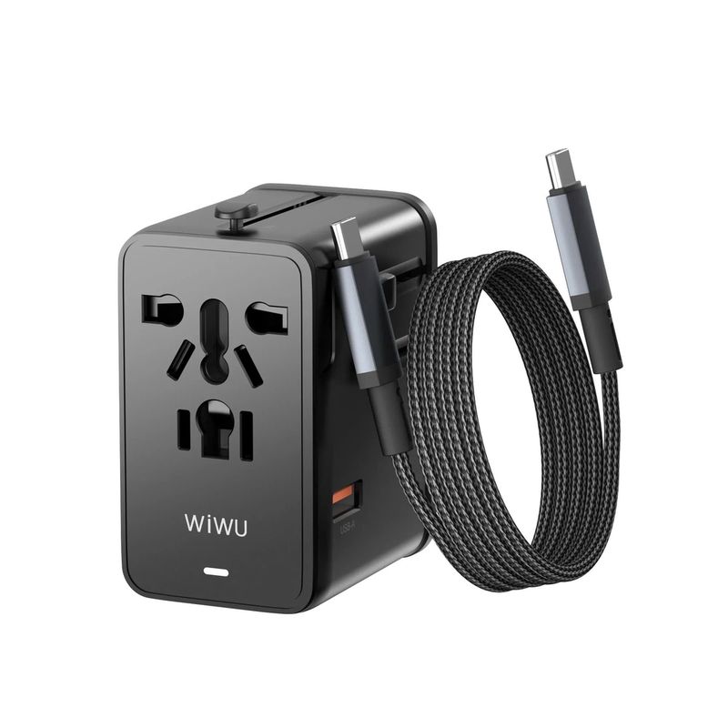 WiWU UA015 Universal 75W GaN Plug Adapter Cable Combo, Black