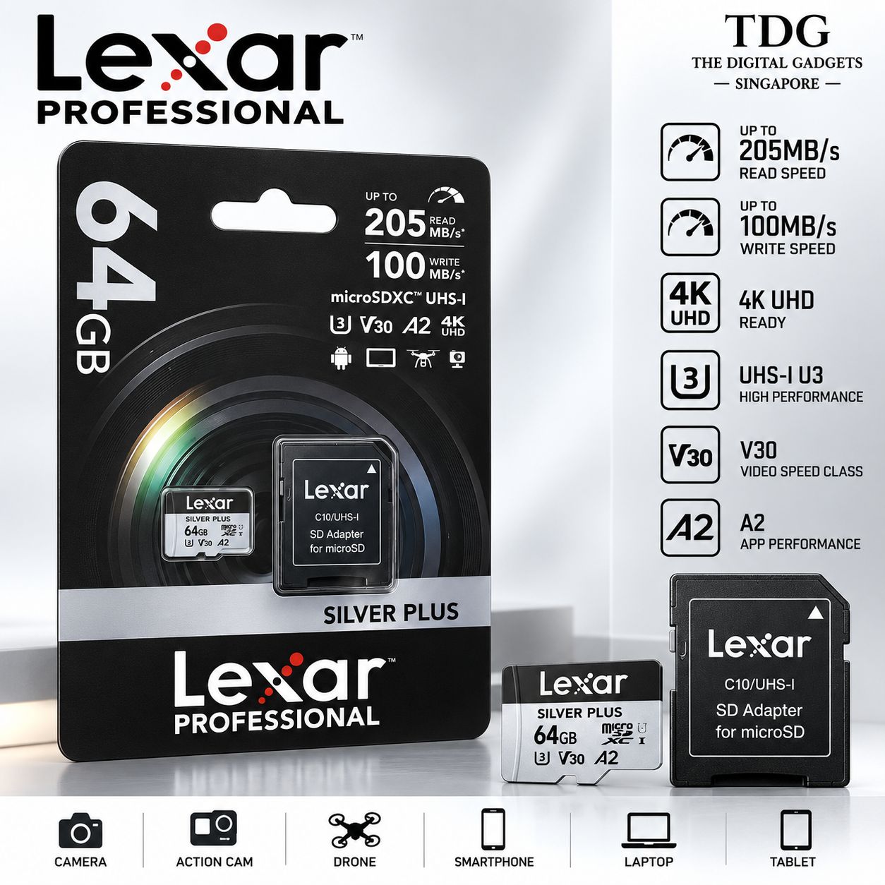 Lexar Professional SILVER PLUS microSDXC UHS-I Card 64GB