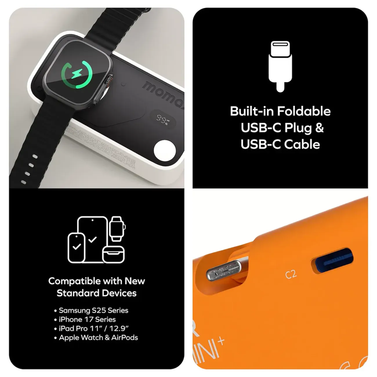 Moma X Pro Mini+ Power Bank 5000mAh with Apple Watch Charger, Orange