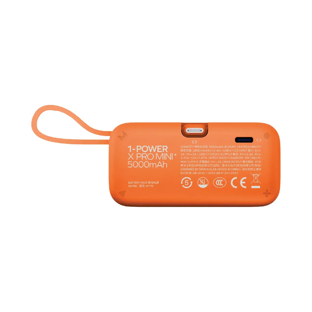 Moma X Pro Mini+ Power Bank 5000mAh with Apple Watch Charger, Orange