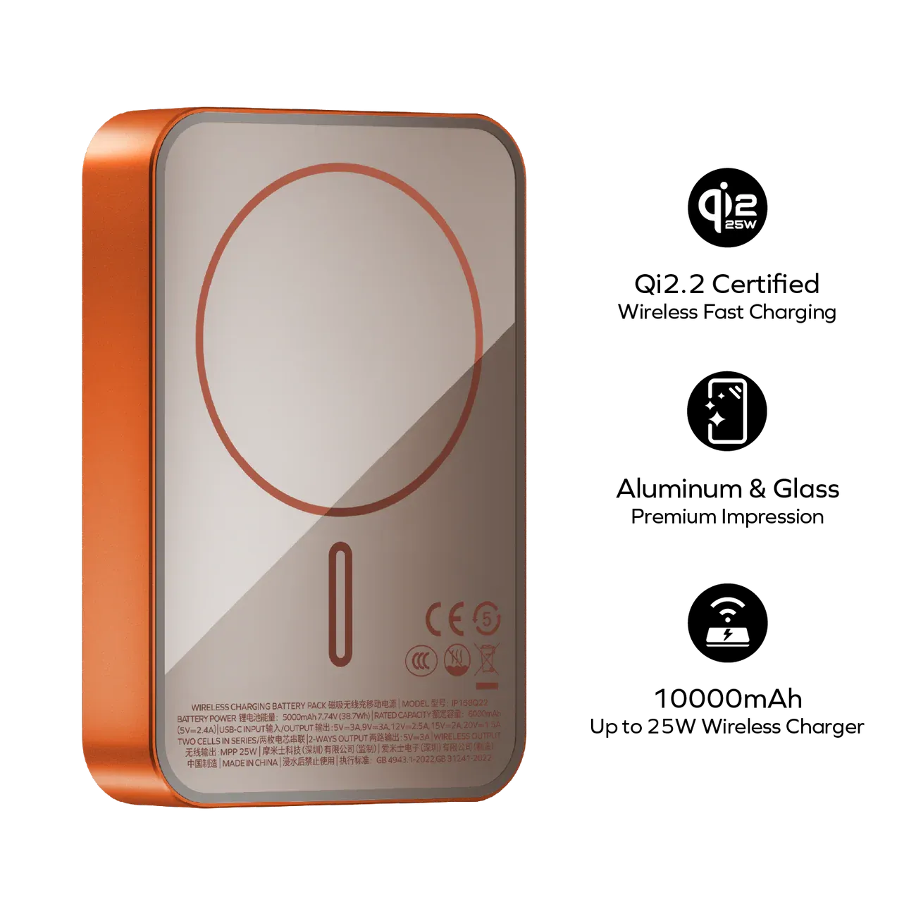 Momax Q.Pass Magnetic Wireless Power Bank 10000mAh, Orange