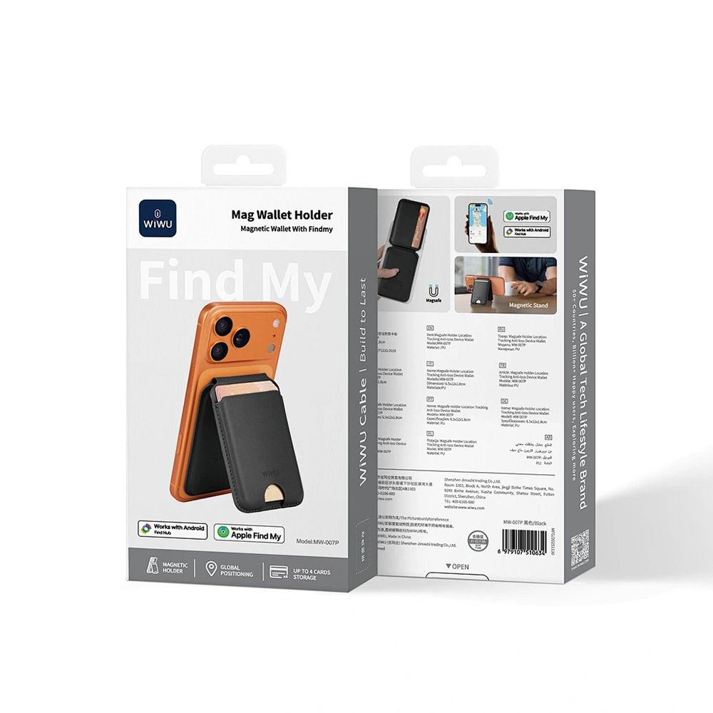 WiWU MW007P Mag Wallet Holder with Findmy, Black