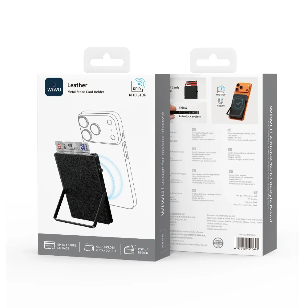 WiWU MW010 Leather Metal Stand Card Holder, Black