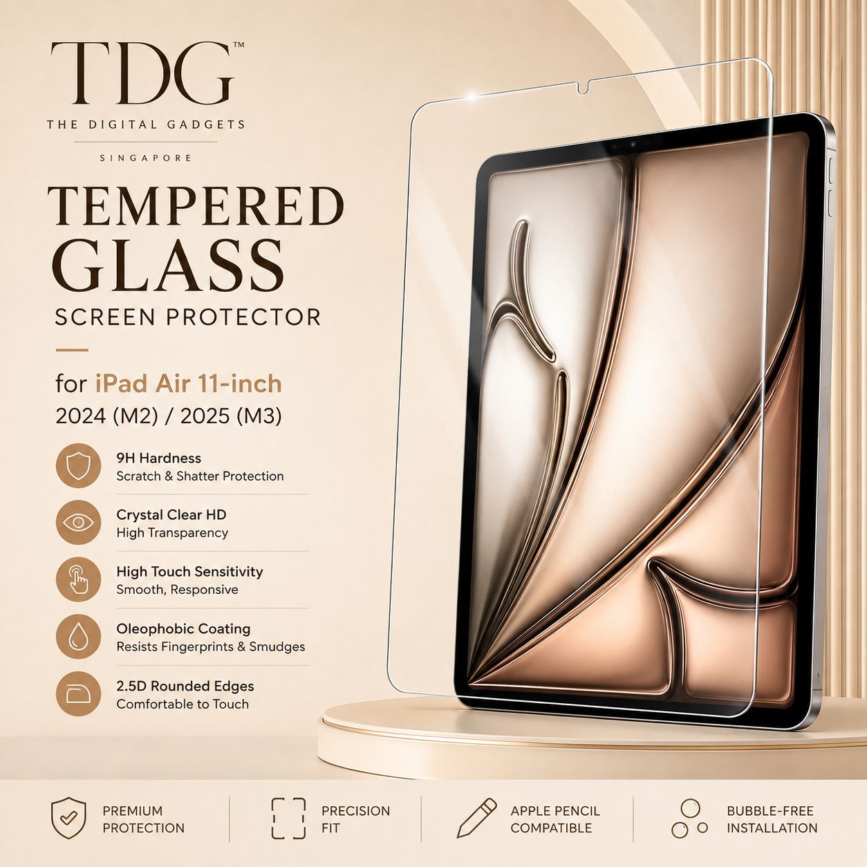 TDG iPad Air 11 2024 M2/2025 M3 Tempered Glass, Clear&amp;nbsp;
