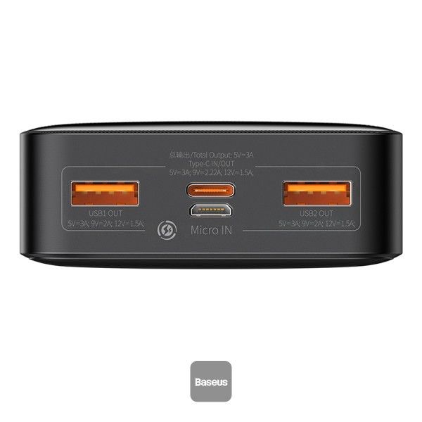 Baseus 20W Bipow Digital Display Fast Charge Power Bank 20000mAh, Black