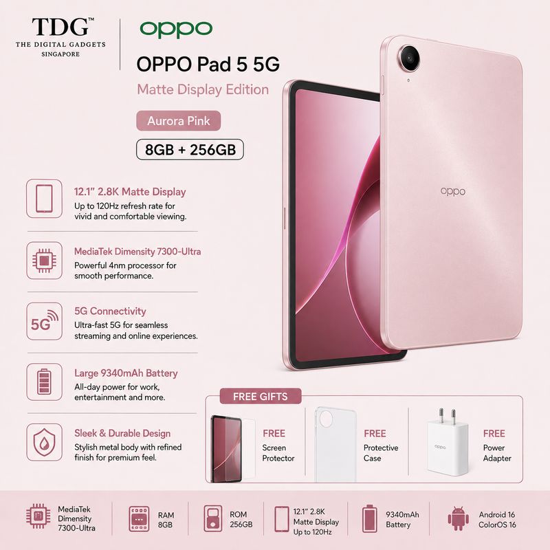OPPO Pad 5 5G Matte Display Edition 256GB+8GB, Aurora Pink OPD2503