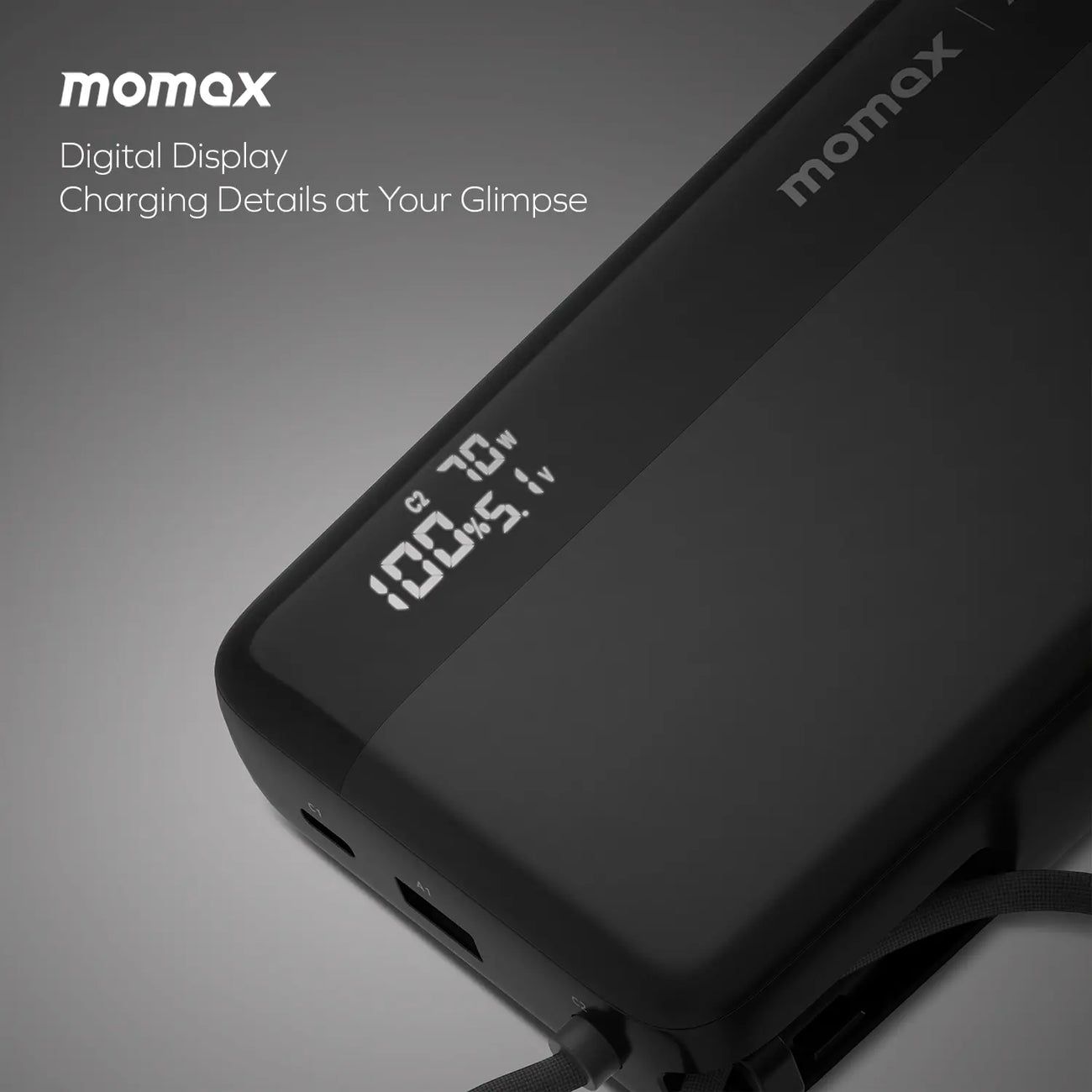 Momax Ultra+ Power Bank 20000mAh with USB-C Cable, Black
