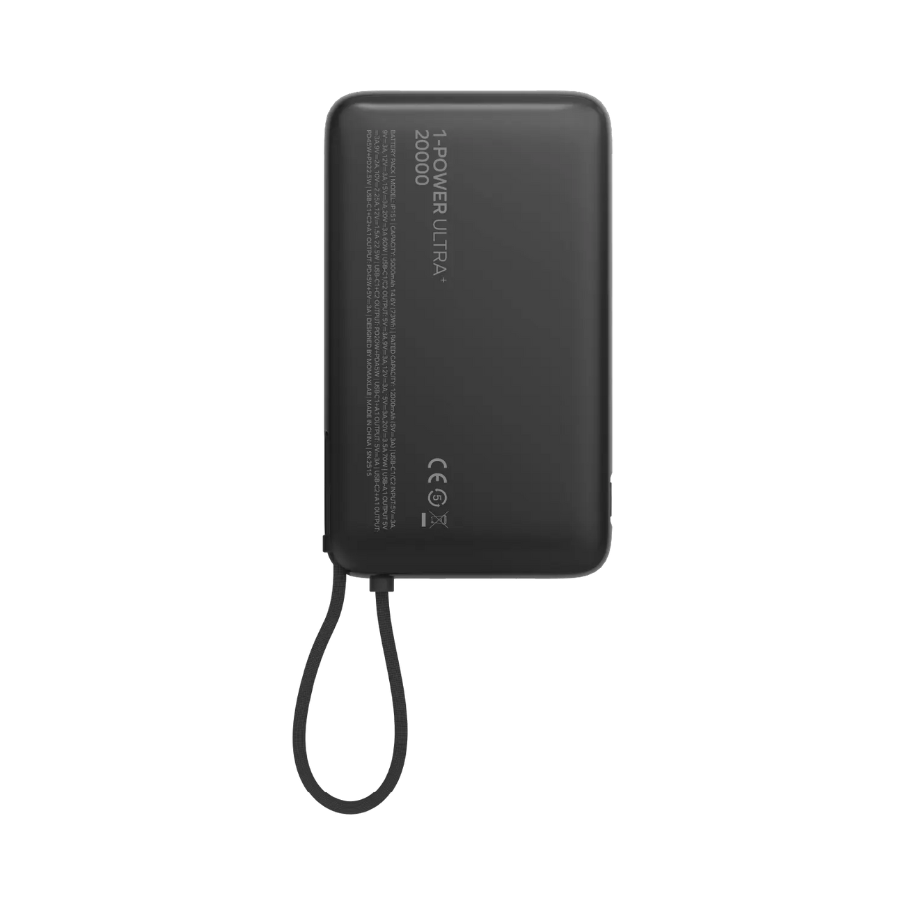Momax Ultra+ Power Bank 20000mAh with USB-C Cable, Black