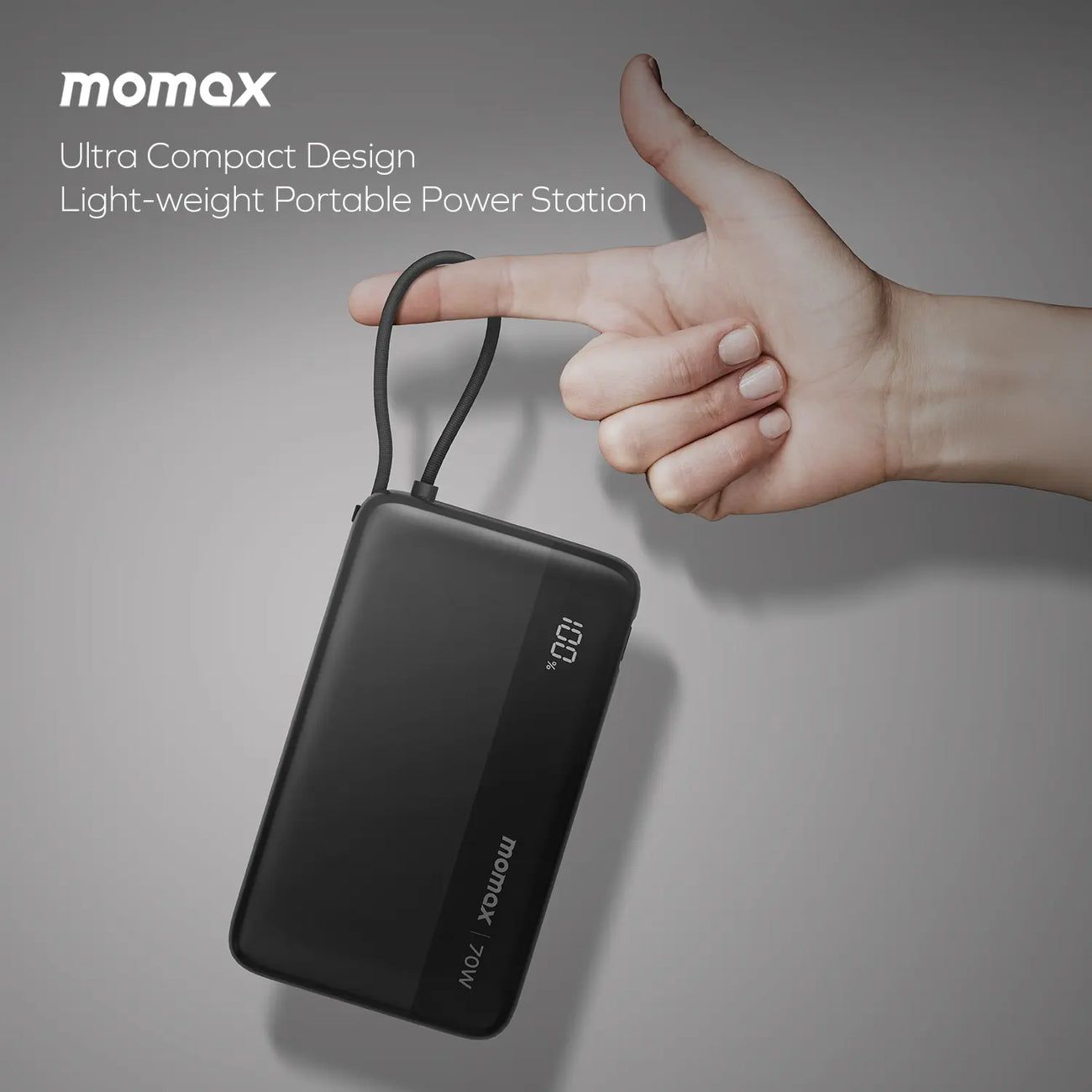 Momax Ultra+ Power Bank 20000mAh with USB-C Cable, Black