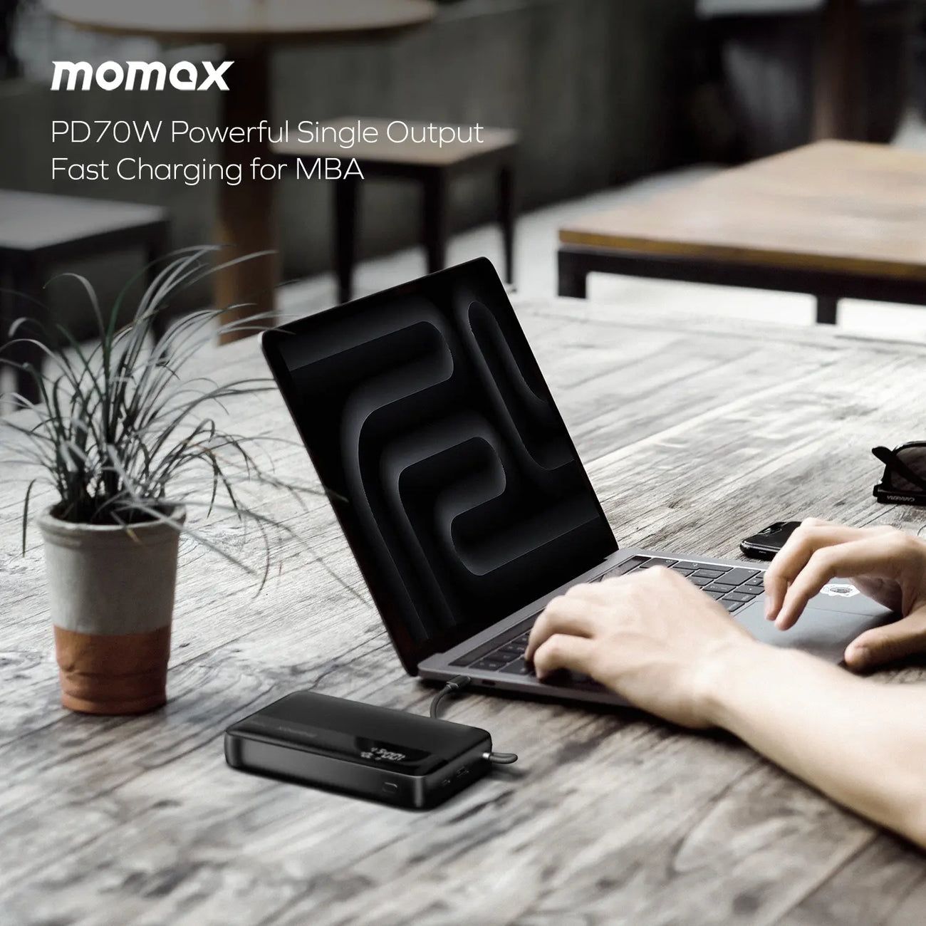 Momax Ultra+ Power Bank 20000mAh with USB-C Cable, Black