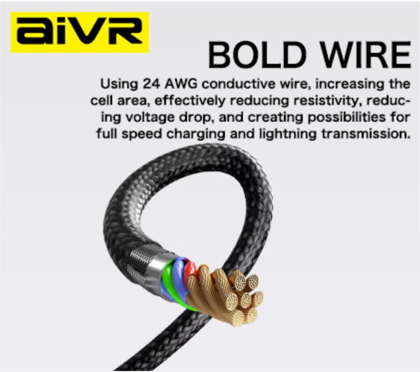 Aivr K371R 3in1 USB-A to Lightning+ Dual Type-C Cable, 1M Black